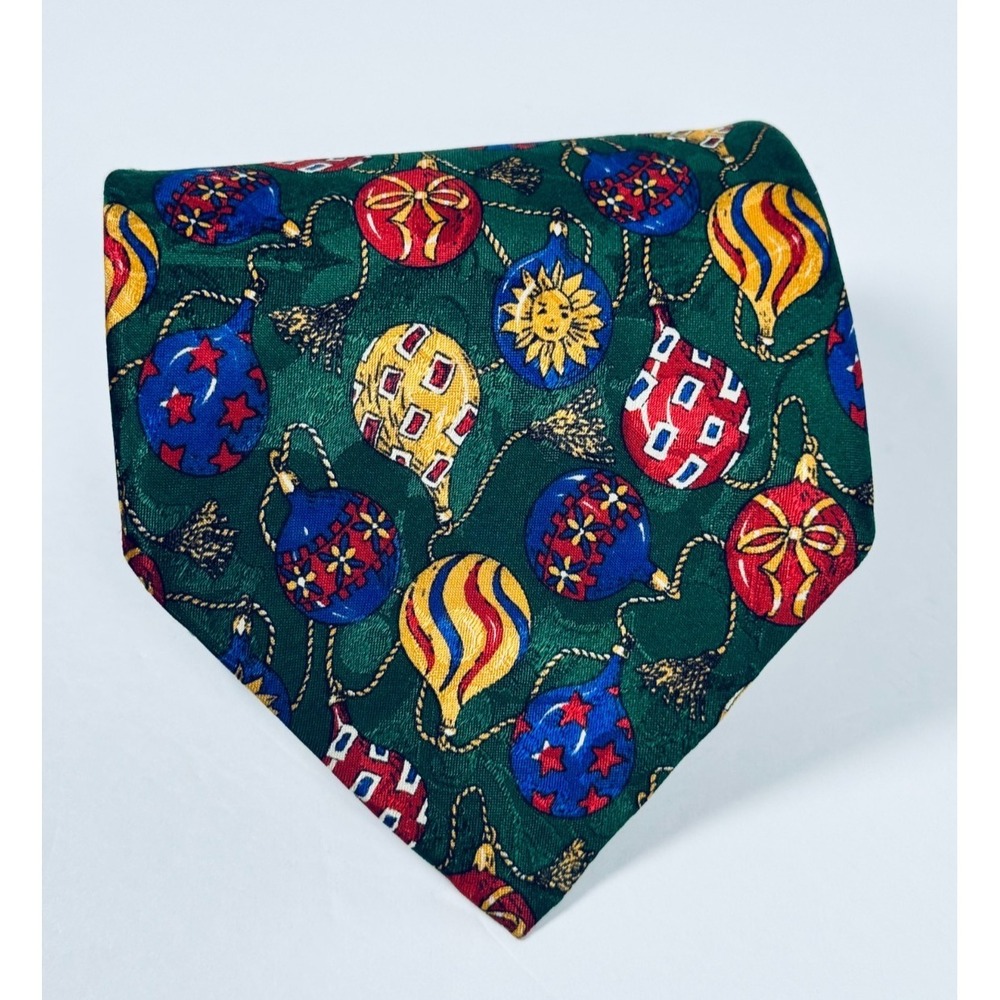 Robert Talbott Tie Mens Green Silk Novelty Ornaments Christmas Holiday Necktie - Picture 3 of 10